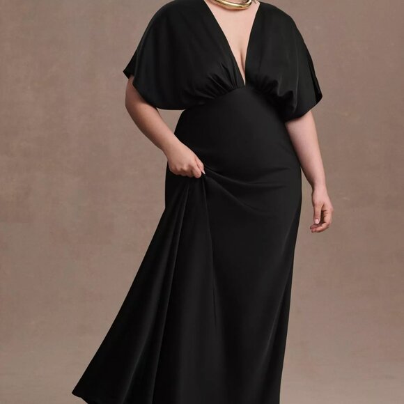 BHLDN / Anthropologie Leila Deep-V Flutter-Sleeve Satin A-Line Gown - Picture 4 of 5